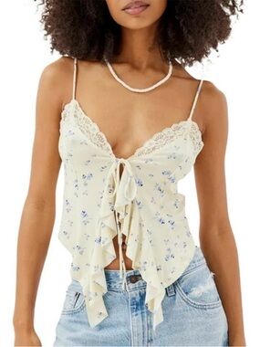 Urban Outfitters  Floral Lace Trim Cream Top